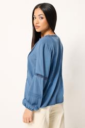 M&Co Petite Blue Lace Trim Pintuck Blouse | M&Co 2