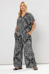 YOURS Plus Size Black & White Bandana Print Textured Shirt | Yours Clothing 1