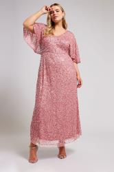 LUXE Plus Size Pink Hand Embellished Angel Sleeve Maxi Dress | Yours Clothing 3