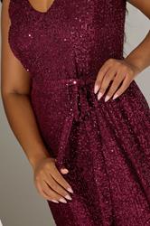 YOURS LONDON Plus Size Burgundy Red Sequin V-Neck Maxi Dress | Yours Clothing 4