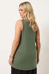 YOURS Plus Size Khaki Green V-Neck Basic Vest Top | Vest Top 2