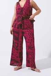 LIMITED COLLECITON Plus Size Berry Red Summer Print Wide Leg Trousers | Yours Clothing 1