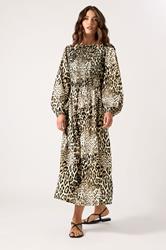 LTS Tall Natural Brown Animal Print Shirred Maxi Dress | Long Tall Sally 3