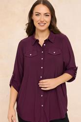 EVANS Plus Size Burgundy Red Tab Sleeve Blouse | Evans  3