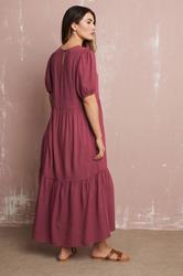 LTS Tall Dark Red Puff Sleeve Tiered Maxi Dress | Long Tall Sally 5