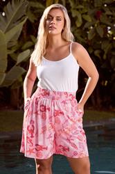 YOURS Plus Size Pink Mixed Shell Shirred Shorts | Yours Clothing 3