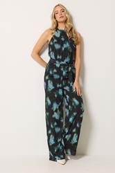 LTS Tall Women's Black Floral Halterneck Jumpsuit | Long Tall Sally 1