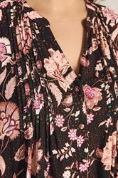EVANS Plus Size Black Floral Pintuck Tie Neck Blouse | Evans 5