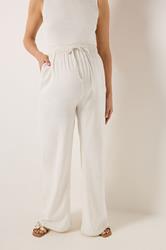 LTS Tall Women's Maternity Cream Wide Leg Linen Trousers | Long Tall Sally 1