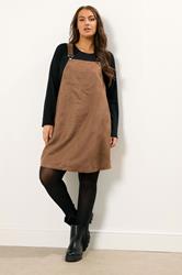 YOURS Plus Size Brown Faux Suede Pinafore Dress | Yours Clothing 1