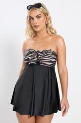 YOURS Plus Size Black Zebra Print Tummy Control Swim Dress | Yours Clothing 4