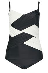 YOURS Plus Size Black & White Contrast Super Sculpt Swimsuit | Yours Clothing 8
