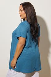 YOURS Plus Size Mid Blue Ribbed Soft Touch T-Shirt | Yours Clothing 2