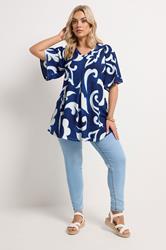YOURS Plus Size Blue Abstract Textured Pleat Front Top | Yours Clothing  1