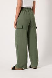 LTS Tall Women's Khaki Green Cargo Crepe Wide Leg Trousers | Long Tall Sally 2