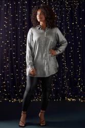 EVANS Plus Size Silver Metallic Long Sleeve Shirt | Evans  5
