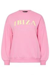 YOURS Plus Size Pink 'Ibiza' Slogan Sweatshirt | Yours Clothing 5