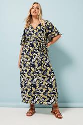 YOURS Plus Size Navy Blue Leaf Print Wrap Maxi Dress | Yours Clothing 3