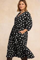 EVANS Plus Size Black Polka Dot Jersey Wrap Dress | Evans 3