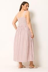 YOURS Plus Size Pink Gingham Shirred Sundress | Yours Clothing 2