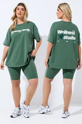 YOURS ACTIVE Plus Size Green 'Wellness Studio' T-Shirt | Yours Clothing 3