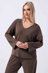 LIMITED COLLECTION Plus Size Brown Ribbed V-Neck Top | Yours Clothing 3