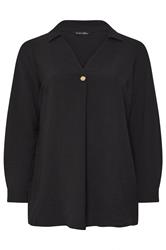 EVANS Curve Black Button Detail Pleat Front Blouse