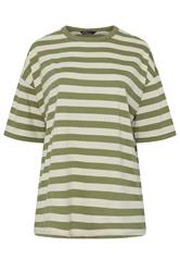 YOURS Curve Khaki Green & Cream Boxy T-Shirt