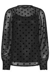 LTS Tall Black Burnout Polka Dot Mesh Blouse | Long Tall Sally 6