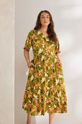 EVANS Plus Size Green Floral Tiered Dress | Evans 3