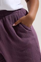 YOURS Plus Size Purple Cotton Cheesecloth Shorts | Yours Clothing 4