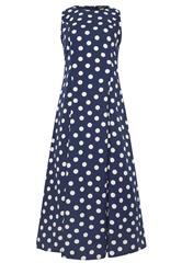 M&Co Navy Blue Polka Dot Fit & Flare Cotton Maxi Dress | M&Co 5