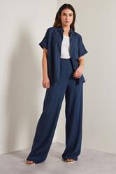 LTS Tall Navy Blue Linen Pleated Wide Leg Trousers | Long Tall Sally 2
