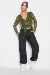 Petite Green Checked Ruched Front Wrap Top | PixieGirl  2