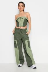 PixieGirl Petite Women's Khaki Green Colourblock Cotton Bandeau Corset Top | PixieGirl 5
