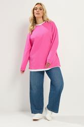YOURS Plus Size Pink 2-In-1 Crew Neck Sweatshirt | Yours Clothing 1