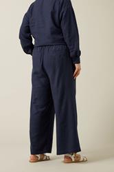 EVANS Plus Size Navy Blue Wide Leg Premium Linen Trousers | Evans 4