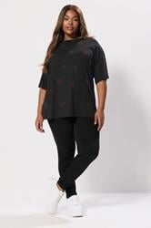 YOURS Plus Size Black Embellished Cherry Oversized T-Shirt | Yours Clothing 1