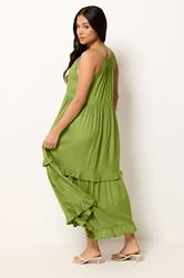 PixieGirl Petite Women's Green Halter Neck Tiered Maxi Dress | PixieGirl 2