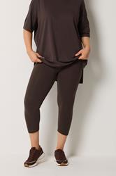 YOURS Plus Size Chocolate Brown Elasticated Waist Cropped Leggings | Yours Clothing 3