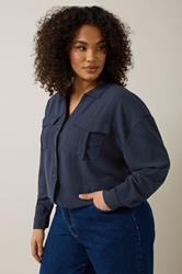EVANS Plus Size Navy Blue Utility Pocket Shirt | Evans 5