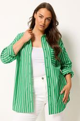 YOURS Plus Size Green & White Striped Shirt | Yours Clothing 3