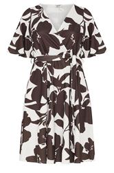 YOURS LONDON Curve White & Brown Floral Wrap Dress