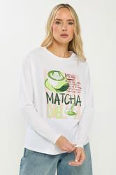 LTS Tall White 'Matcha Club' Slogan Long Sleeve T-Shirt | Long Tall Sally 3