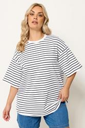 YOURS Plus Size White Stripe Ringer T-Shirt | Yours Clothing 3