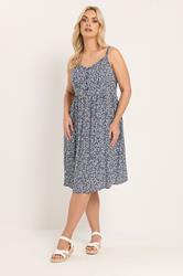 YOURS Plus Size Navy Blue Ditsy Floral Strappy Sundress | Yours Clothing 1