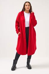 YOURS Plus Size Red Hooded Maxi Jacket | Yours Clothing 3