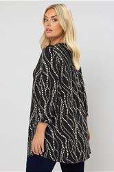 YOURS Plus Size Black Spot Print Half Placket Shirt | Yours Clothing 2
