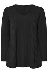YOURS Curve Black Ribbed Swing T-Shirt
