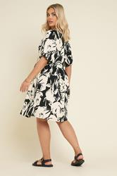 YOURS Plus Size Black Abstract Print Tie Neck Mini Dress | Yours Clothing 2